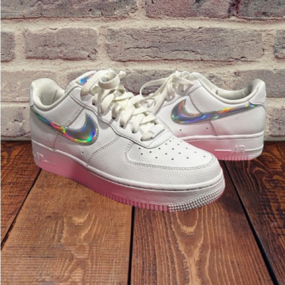 Nike White Sneakers with Iridescent Swoosh